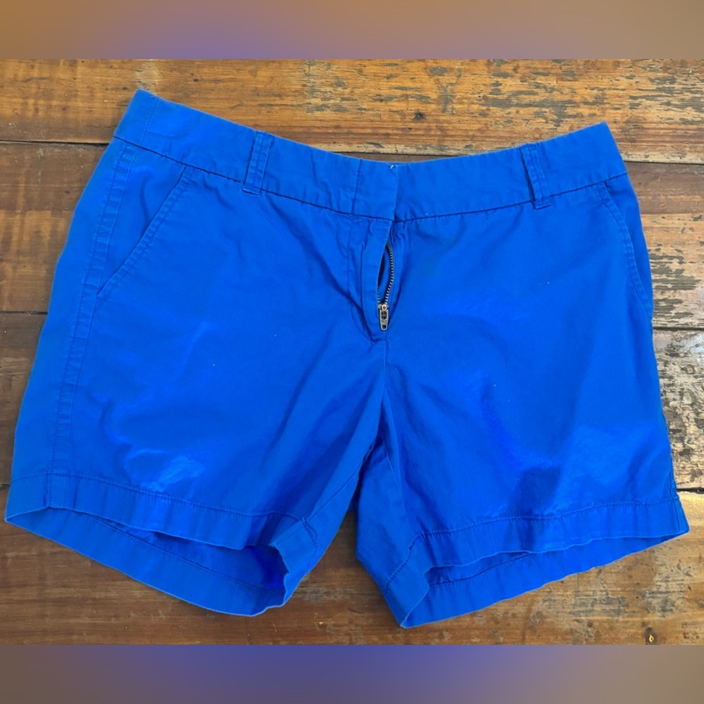 J. Crew Women's Broken-In Chino Shorts Size 6 Royal Blue Flat Front Cotton
